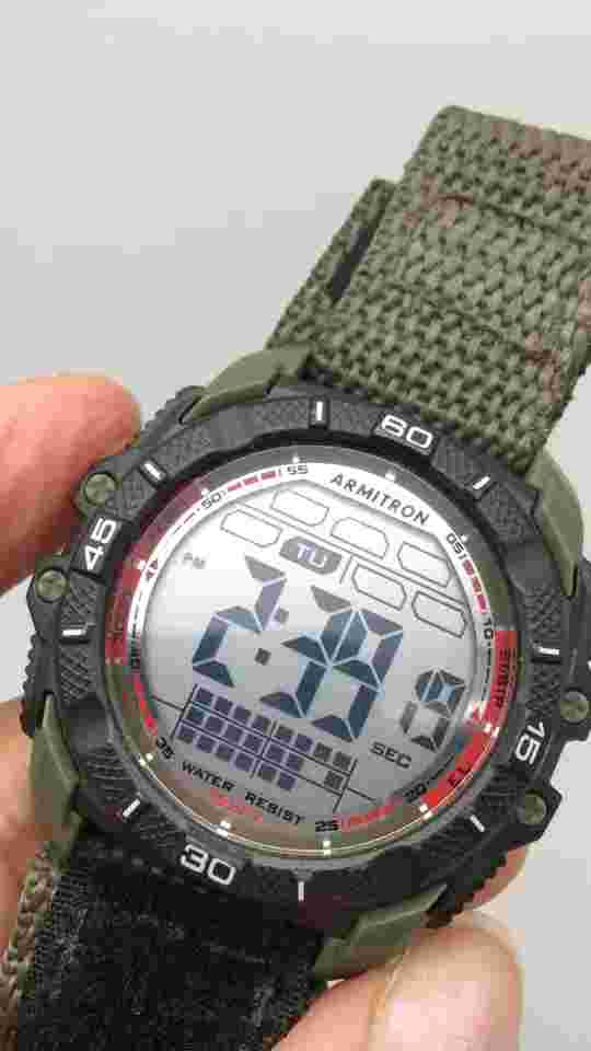 Armitron Pro Sport Watch Men 44mm Black Green Digital Day Backlight Nylon Band