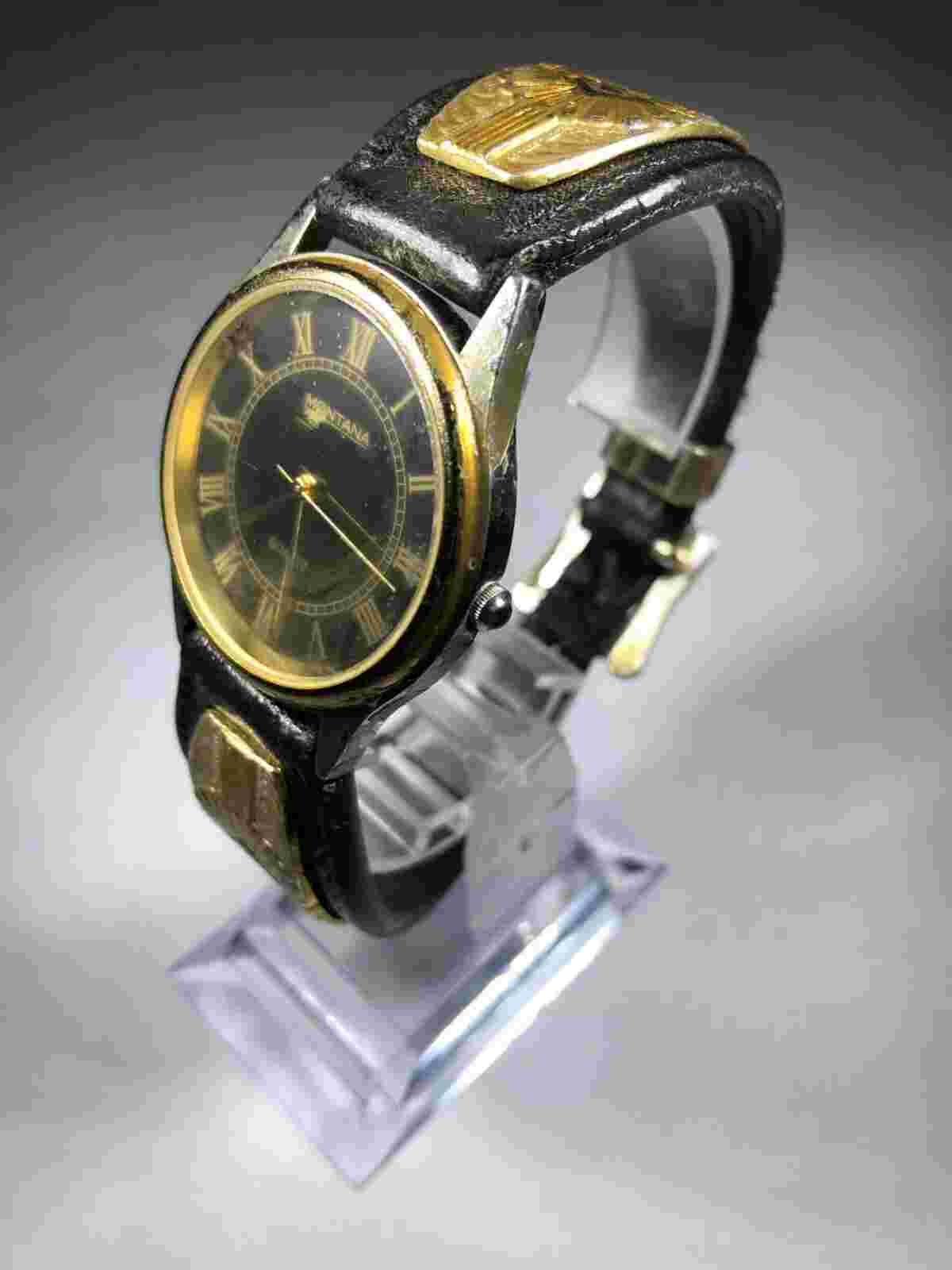 Men's MONTANA Black Leather Band Black Dial Wrist Watch X5033 Estate 239