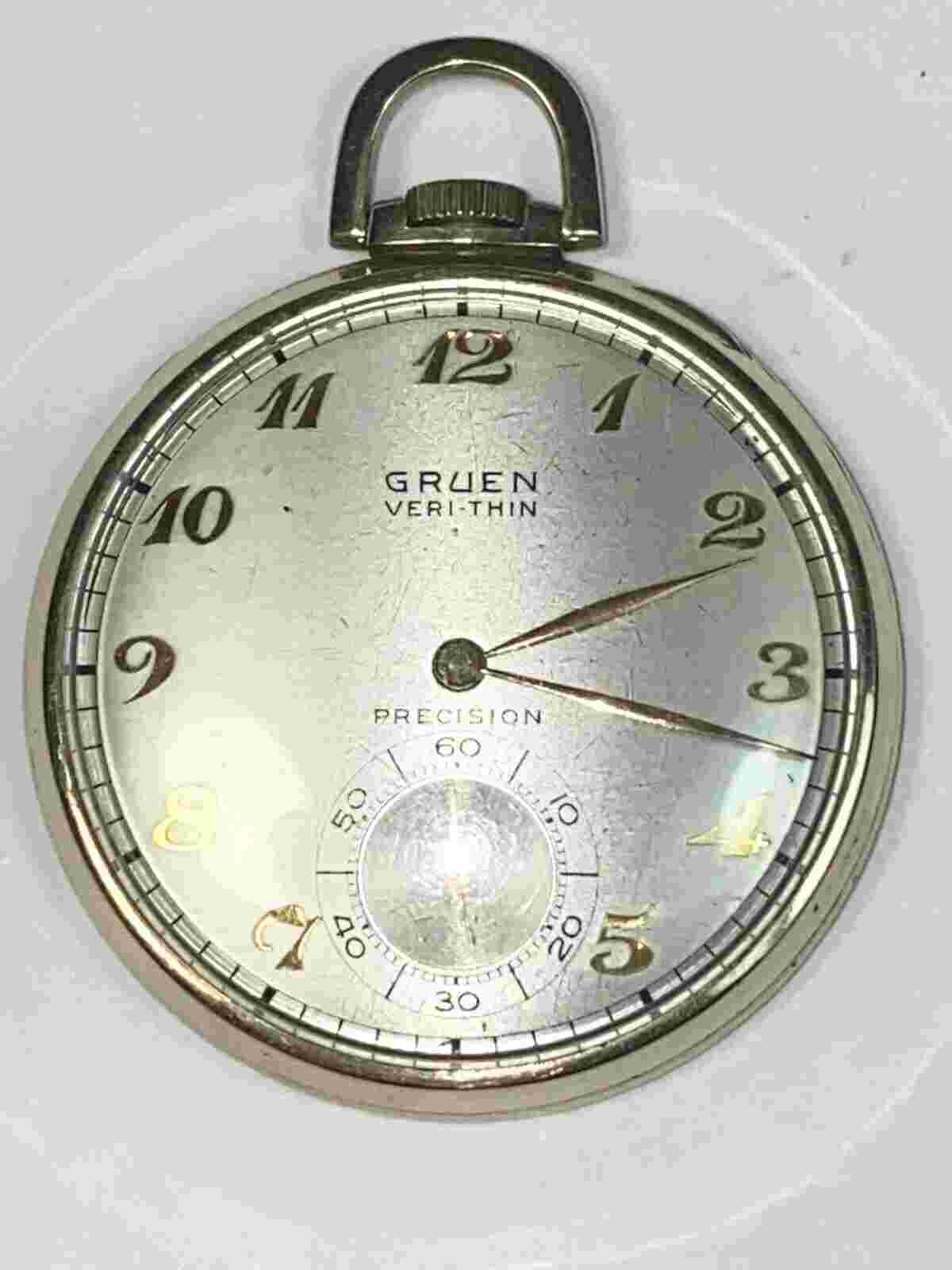 #2267 40'S GF GRUENE PRECISION THIN POCKET WATCH 17 JEWELS SEC HAND POCKET KNIFE