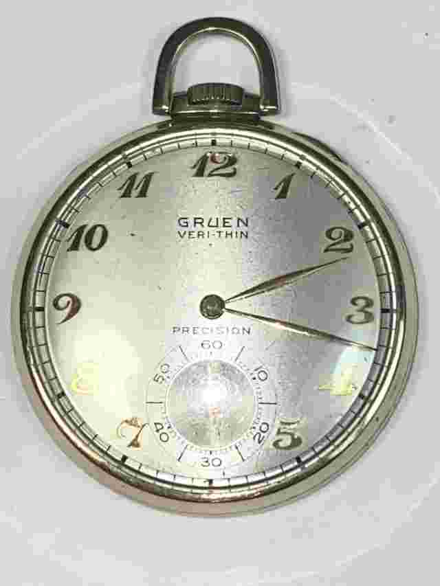 #2267 40'S GF GRUENE PRECISION THIN POCKET WATCH 17 JEWELS SEC HAND POCKET KNIFE