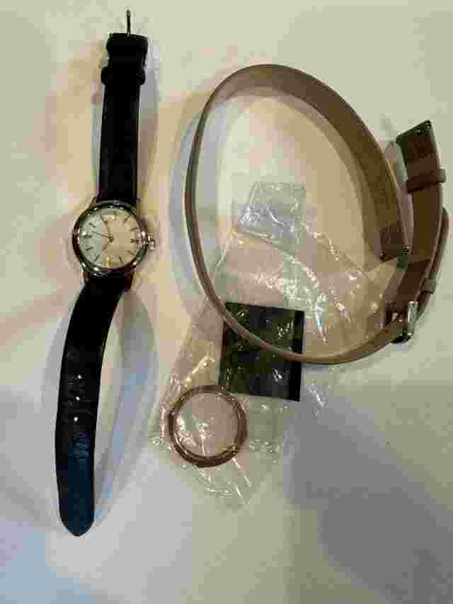 STELLA AND DOT Mother of Pearl Leather Watch With Extra Band And Ring