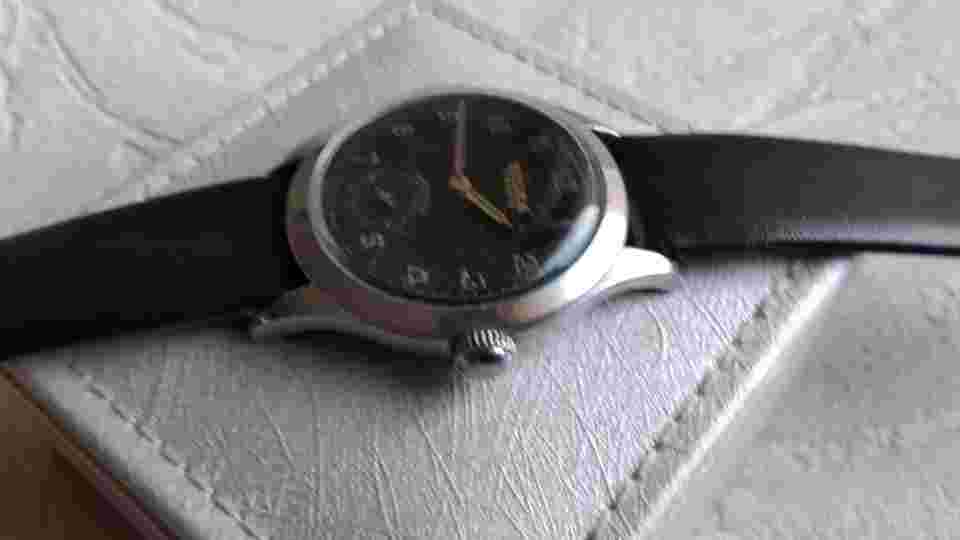 German vintage Bifora watch, rare steel case, 1950's, black military dial