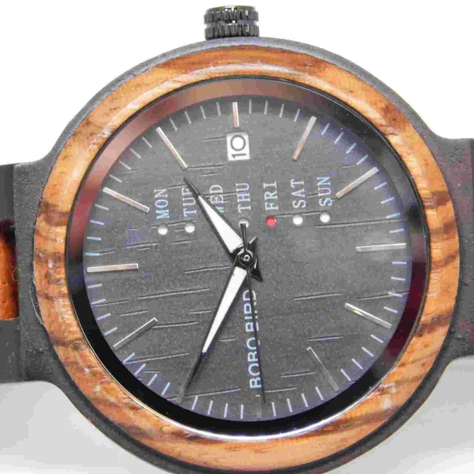 BOBO BIRD All Wooden Quartz Analog Men's Watch Sz. 7 3/4" New Battery