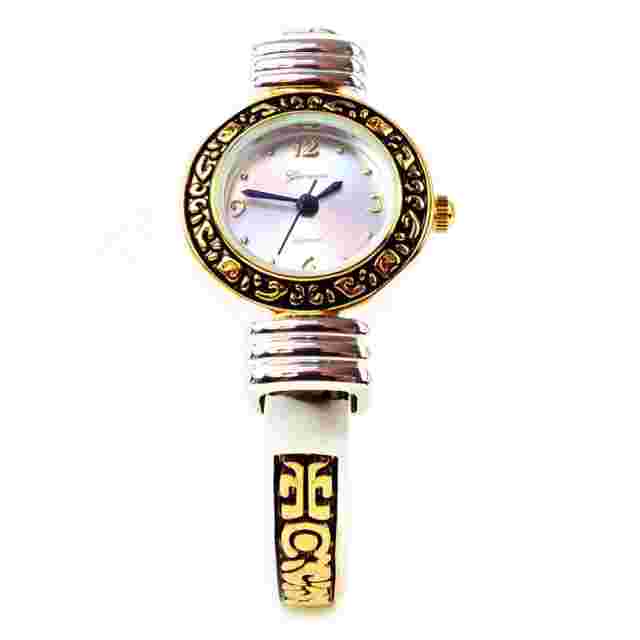 2Tone Western Style Decorated Bangle Cuff Watch for Women