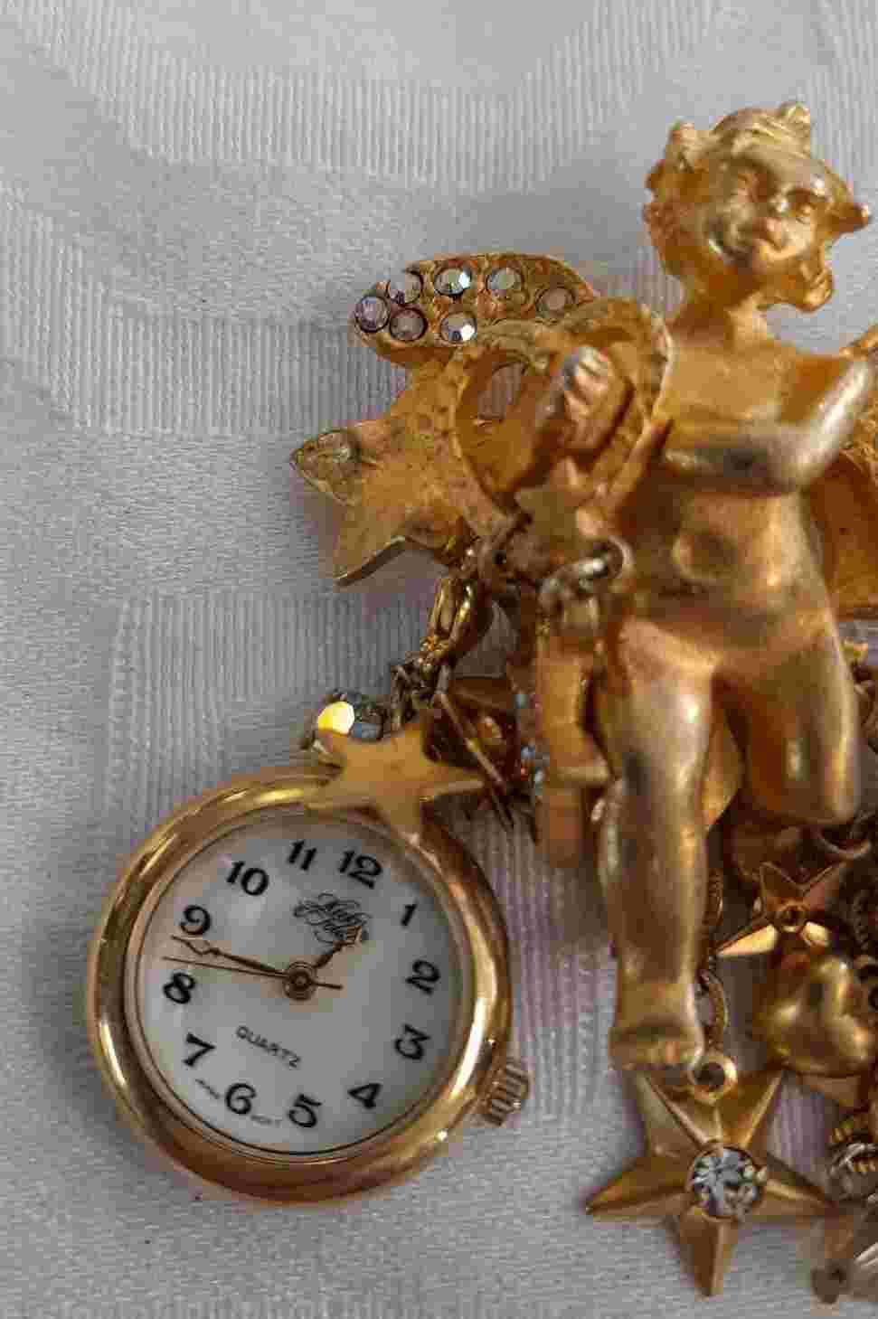 Vintage KIRK'S FOLLIES Cherub Charm and Watch Pin/Brooch