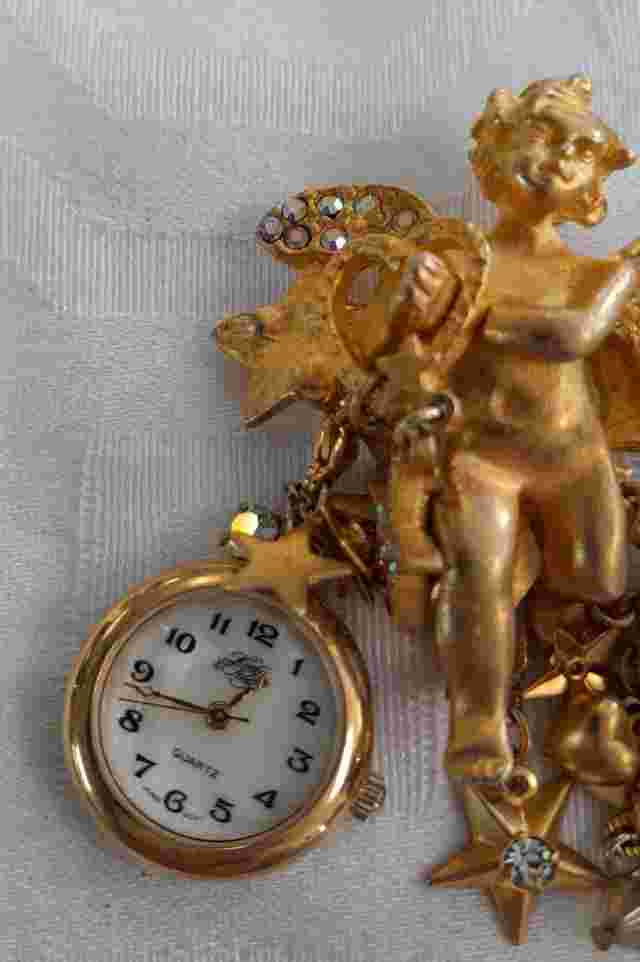 Vintage KIRK'S FOLLIES Cherub Charm and Watch Pin/Brooch