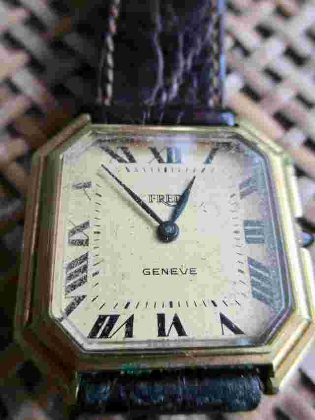 VINTAGE FRED  STEPPED OCTAGON LADIES 18K GOLD PLATED 27 MM MANUAL WIND , WORKING