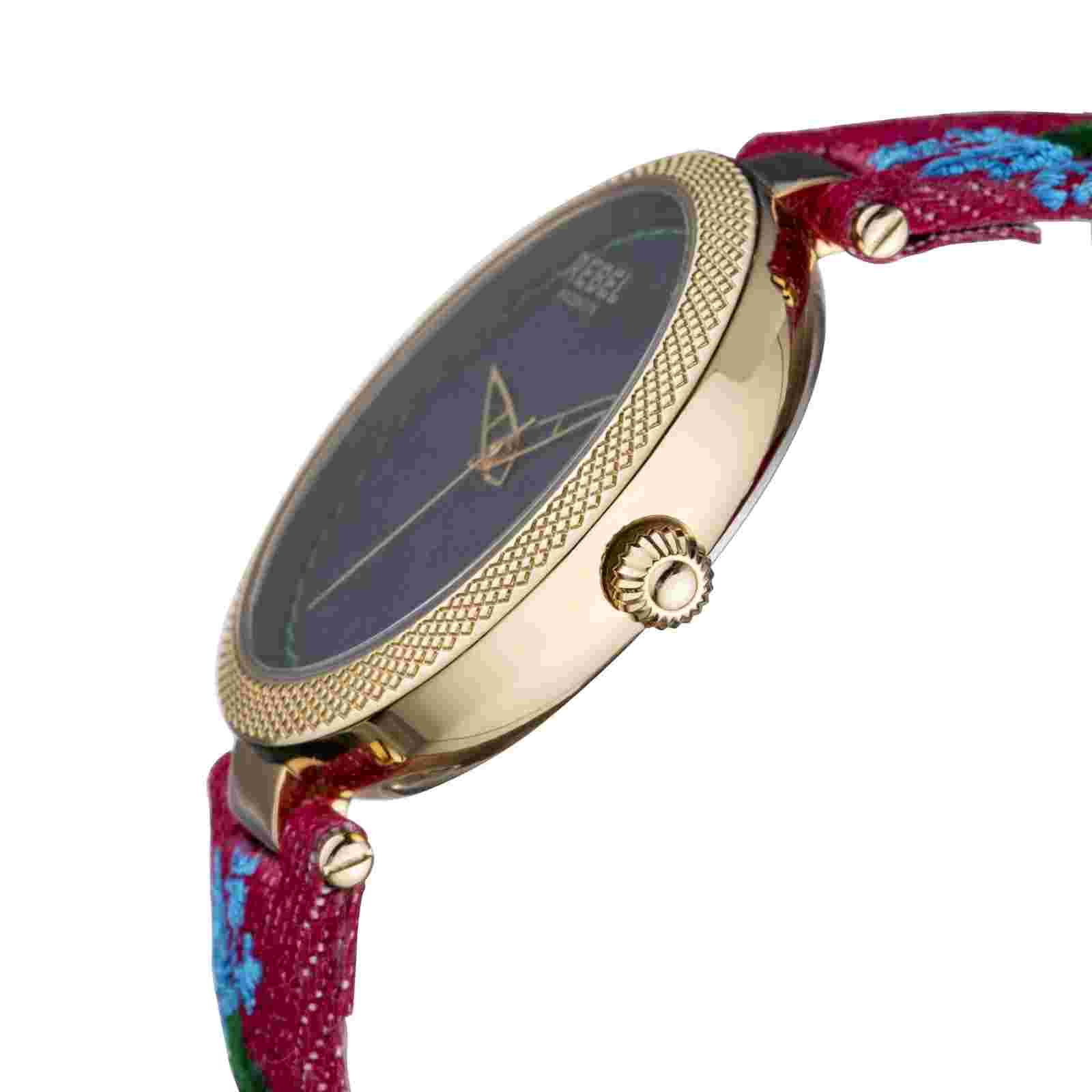 Rebel Women's Caroll Gardens Watch Rb112-9061 Black Dial Burgundy Print Canvas