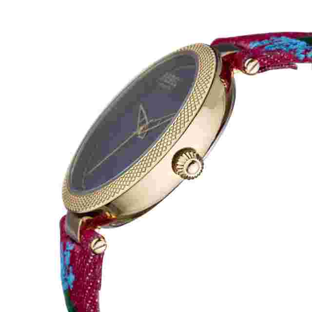 Rebel Women's Caroll Gardens Watch Rb112-9061 Black Dial Burgundy Print Canvas