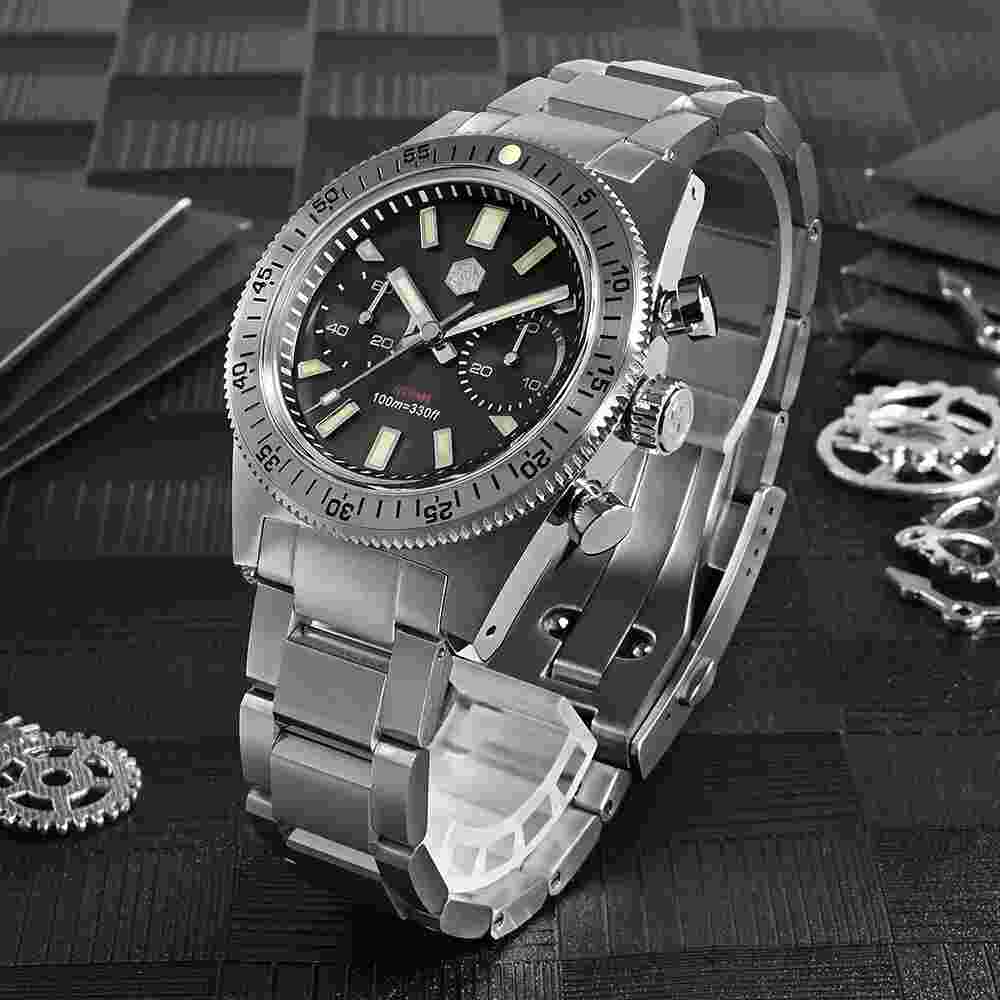 San Martin 62mas Chronograph Mens watches Retro ST1901 Manual winding Wristwatch