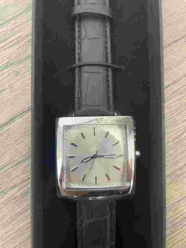 Puredial Square Legacy White/silver Face Black Leather Strap