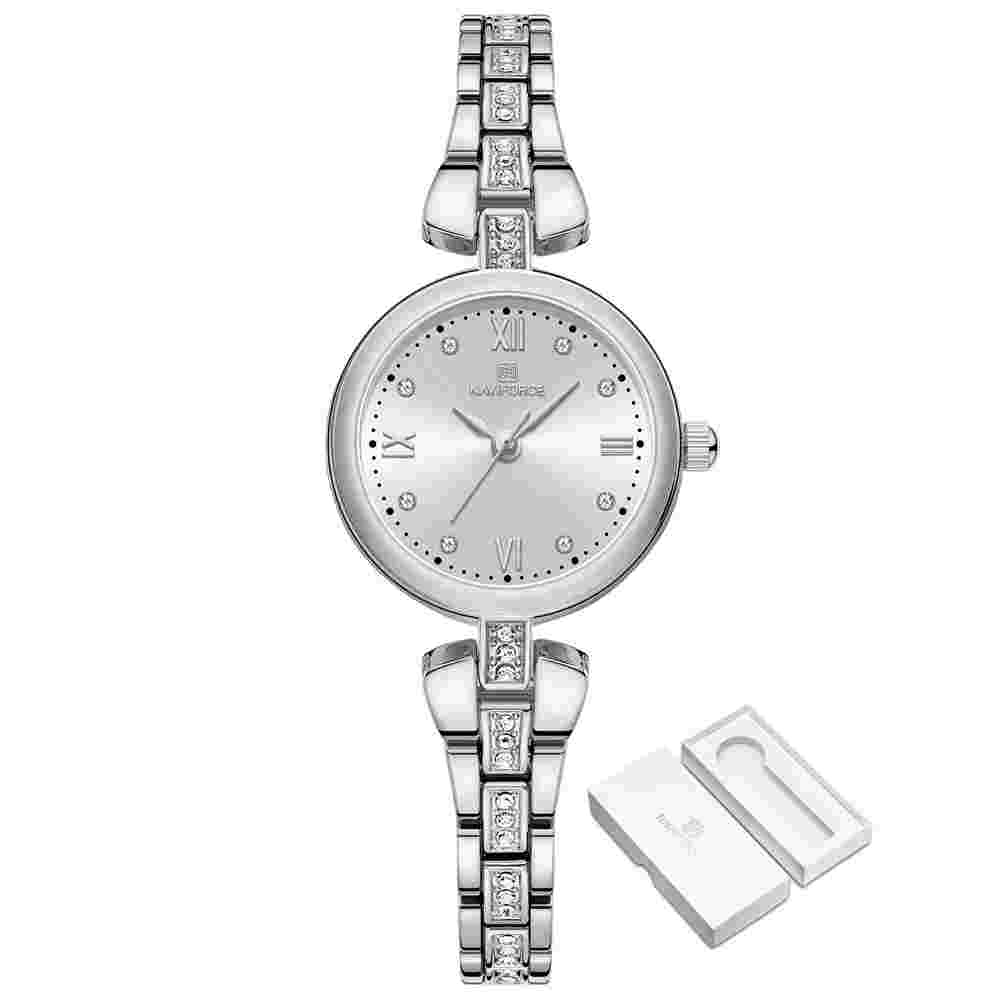 Naviforce Silver Dial Stainless Steel Strap Women Watch NF5034 S/W