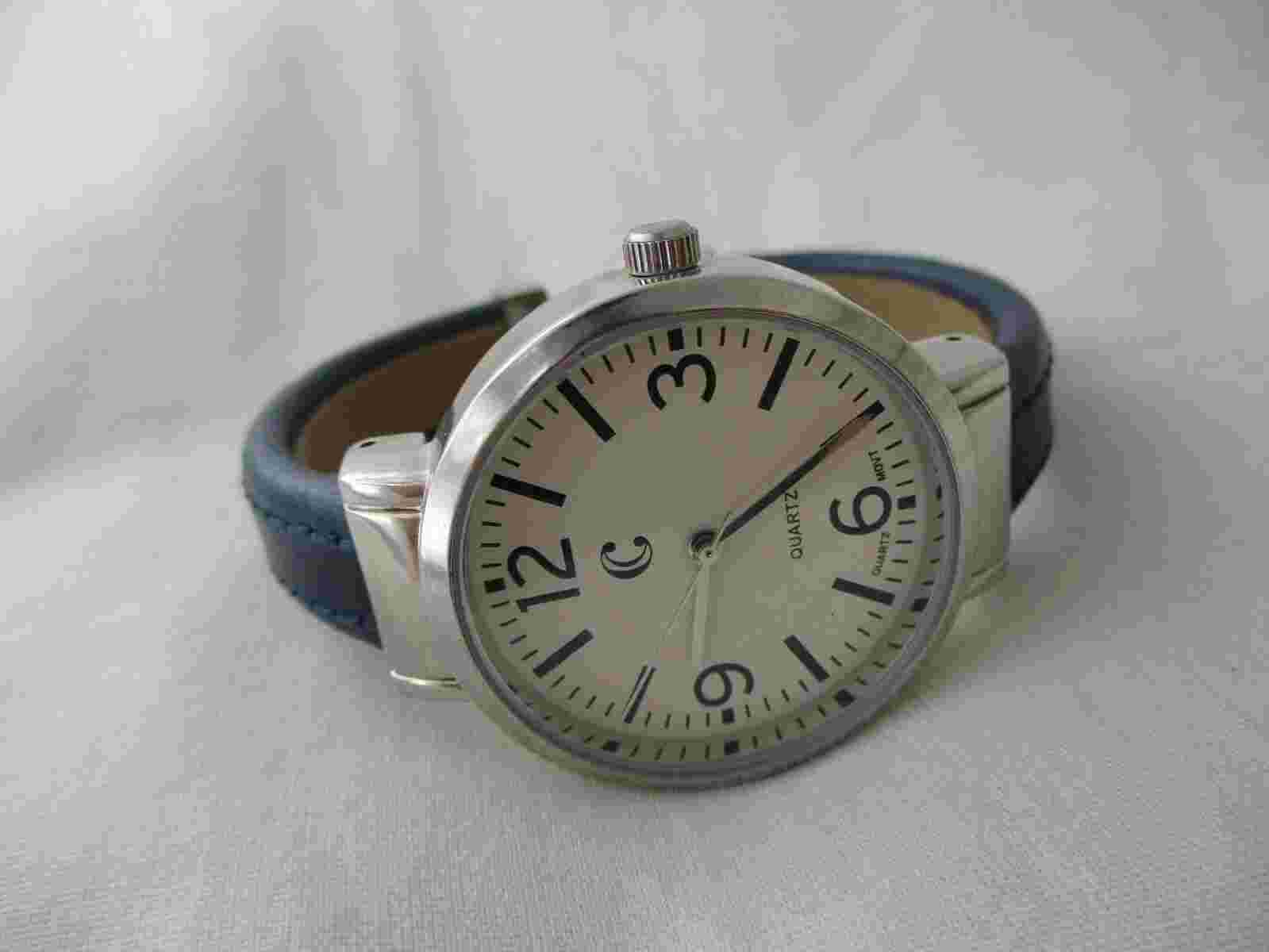 Charming Charlie Cuff Watch, White Dial, Black Band, Large Numerals