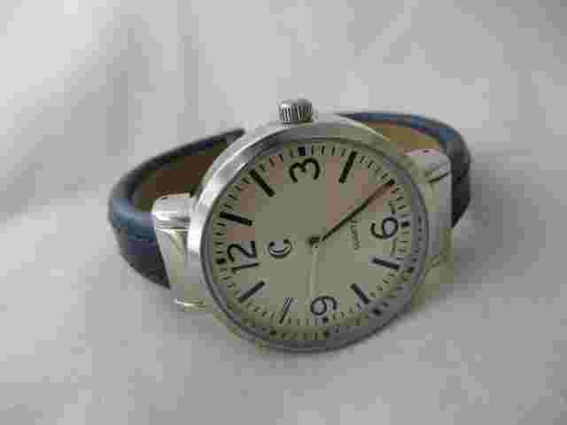 Charming Charlie Cuff Watch, White Dial, Black Band, Large Numerals