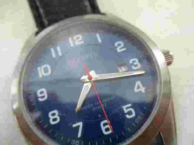 Eclipse Watch Black Buckle Band Round Blue Face Date Indicator Silver Toned Case