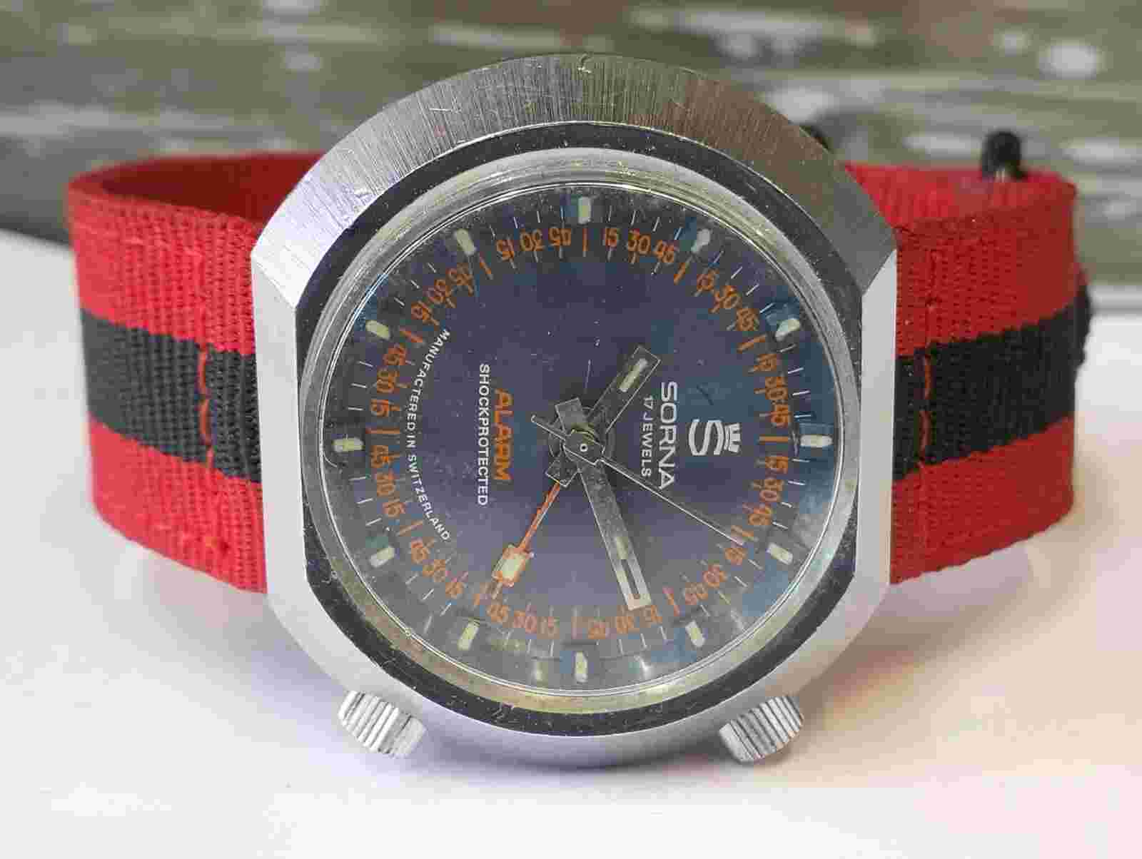 AUTHENTIC SORNA 17 JEWELS ALARM WINDING 2590 SWISS MEN'S FULL WORKING VINTAGE