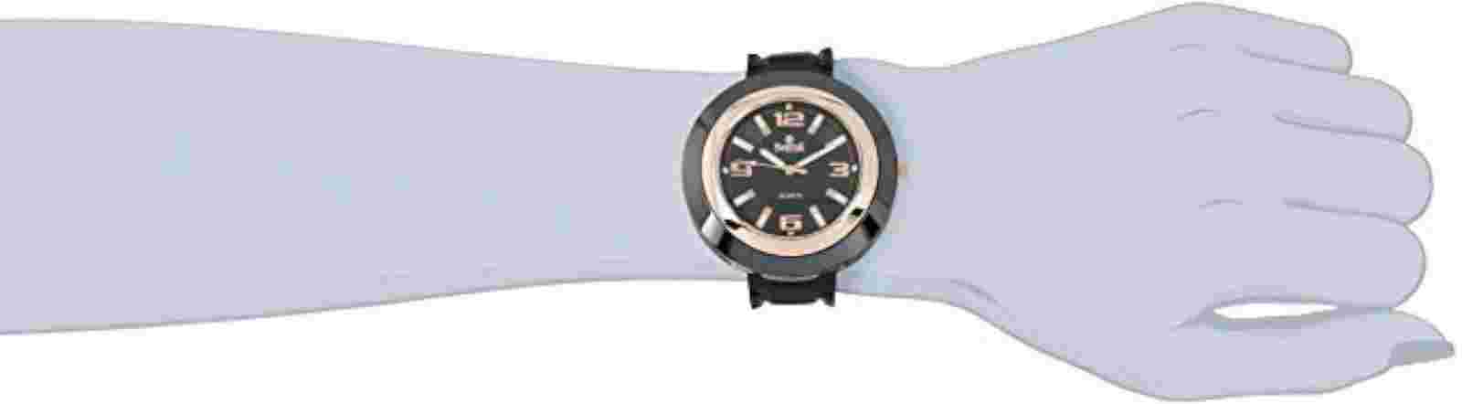 NEW Swistar 453-47L Womens Ceramic & Rose Gold Plated SS Black Rubber Band Watch