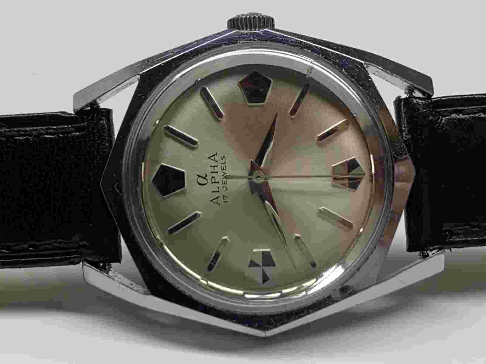 rare vintage alpha mechanical swiss made wristwatch