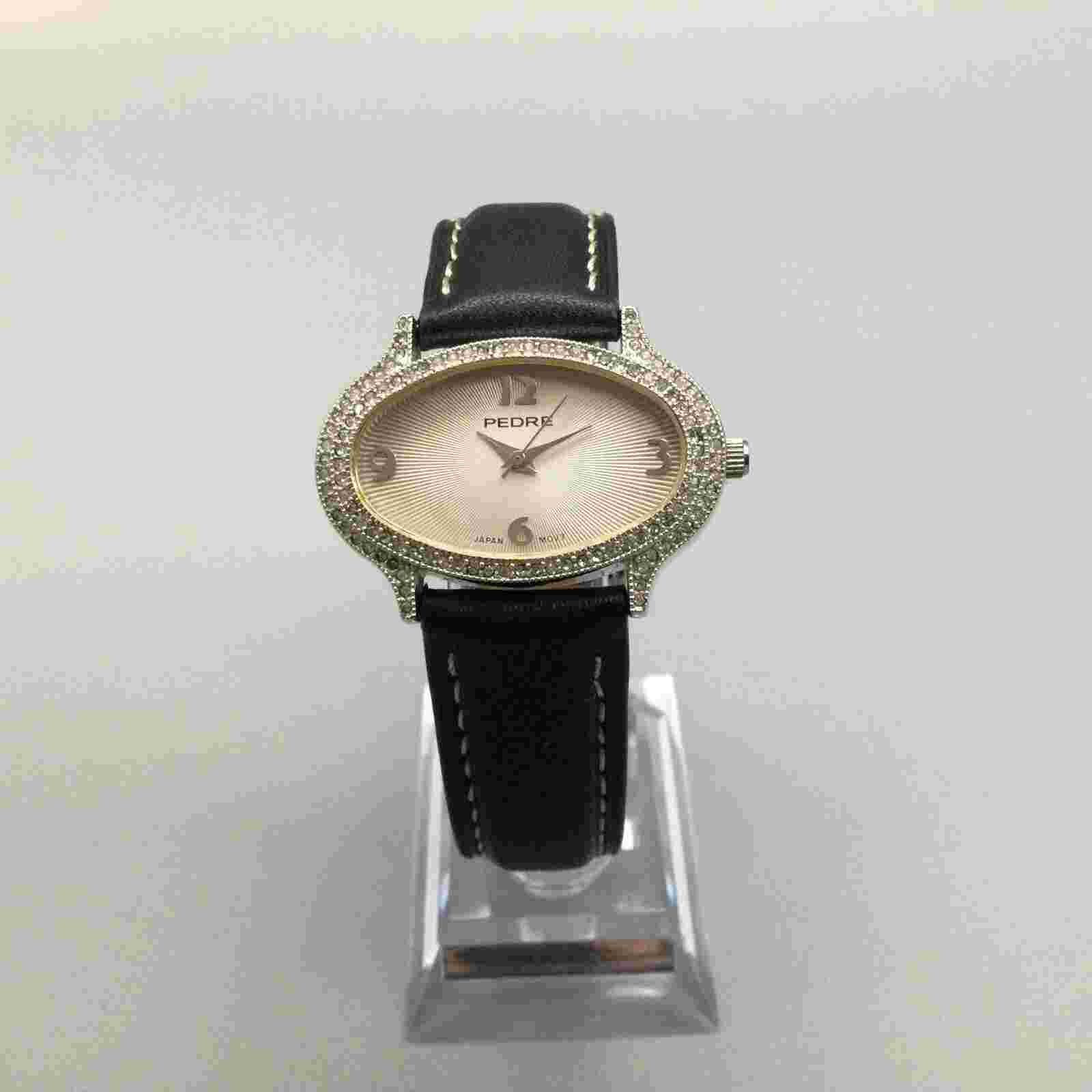 Vtg Pedre Watch Women 36mm Silver Tone Oval Sunburst Dial Leather New Battery