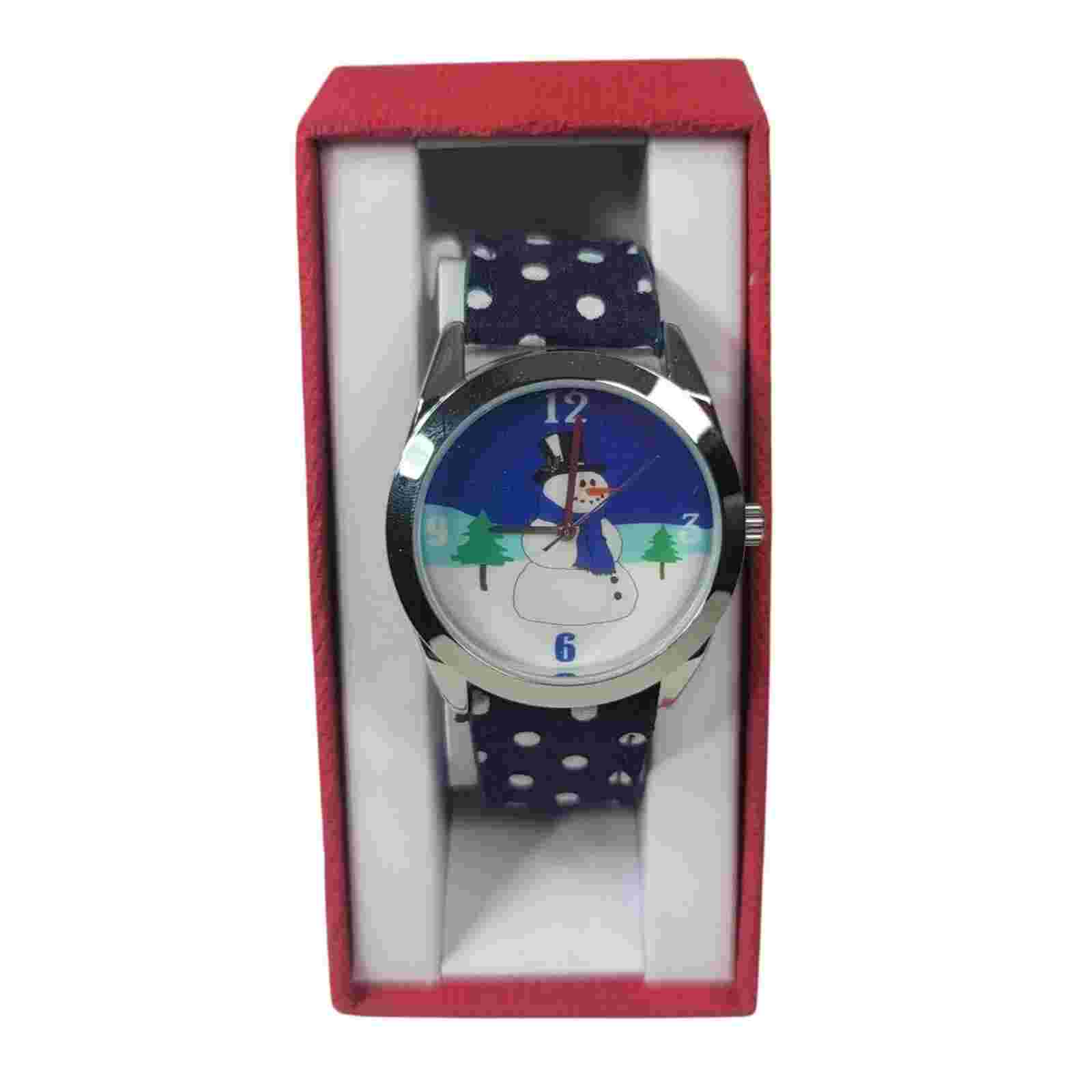 MZ Berger & Co Snowman Watch Blue Dot Band Round Christmas Winter Holiday NEW