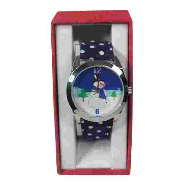 MZ Berger & Co Snowman Watch Blue Dot Band Round Christmas Winter Holiday NEW