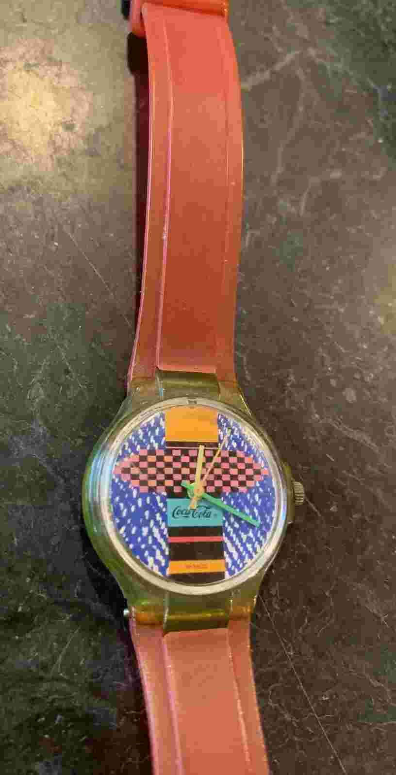 Vintage 1980's Coca Cola Wrist Watch Swiss Made Red Band Water Resistant
