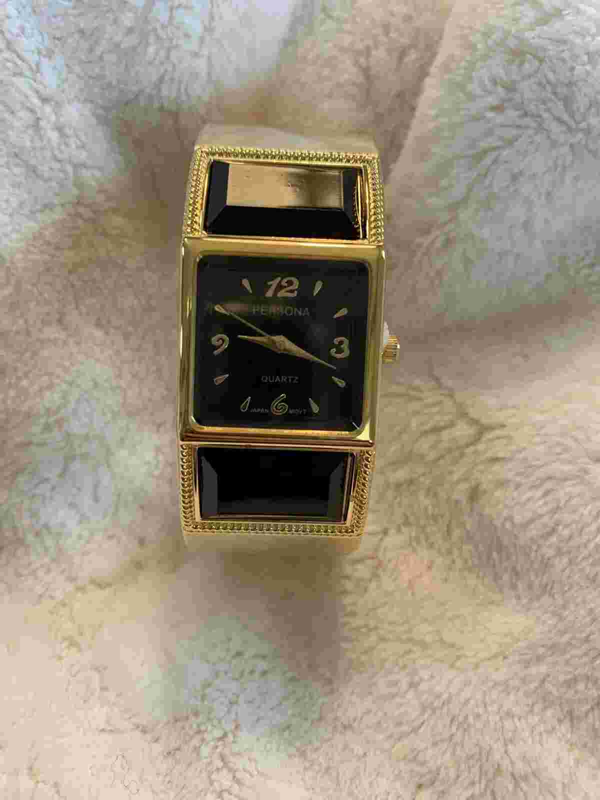 NEW Persona Women's Watch Gold Black Tone Bracelet