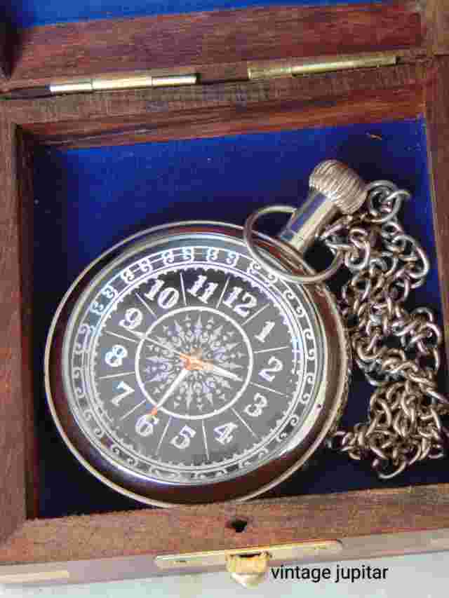 Vintage Brass Pocket Watch with Wooden Box Antique Pocket Watch Men Women Gift