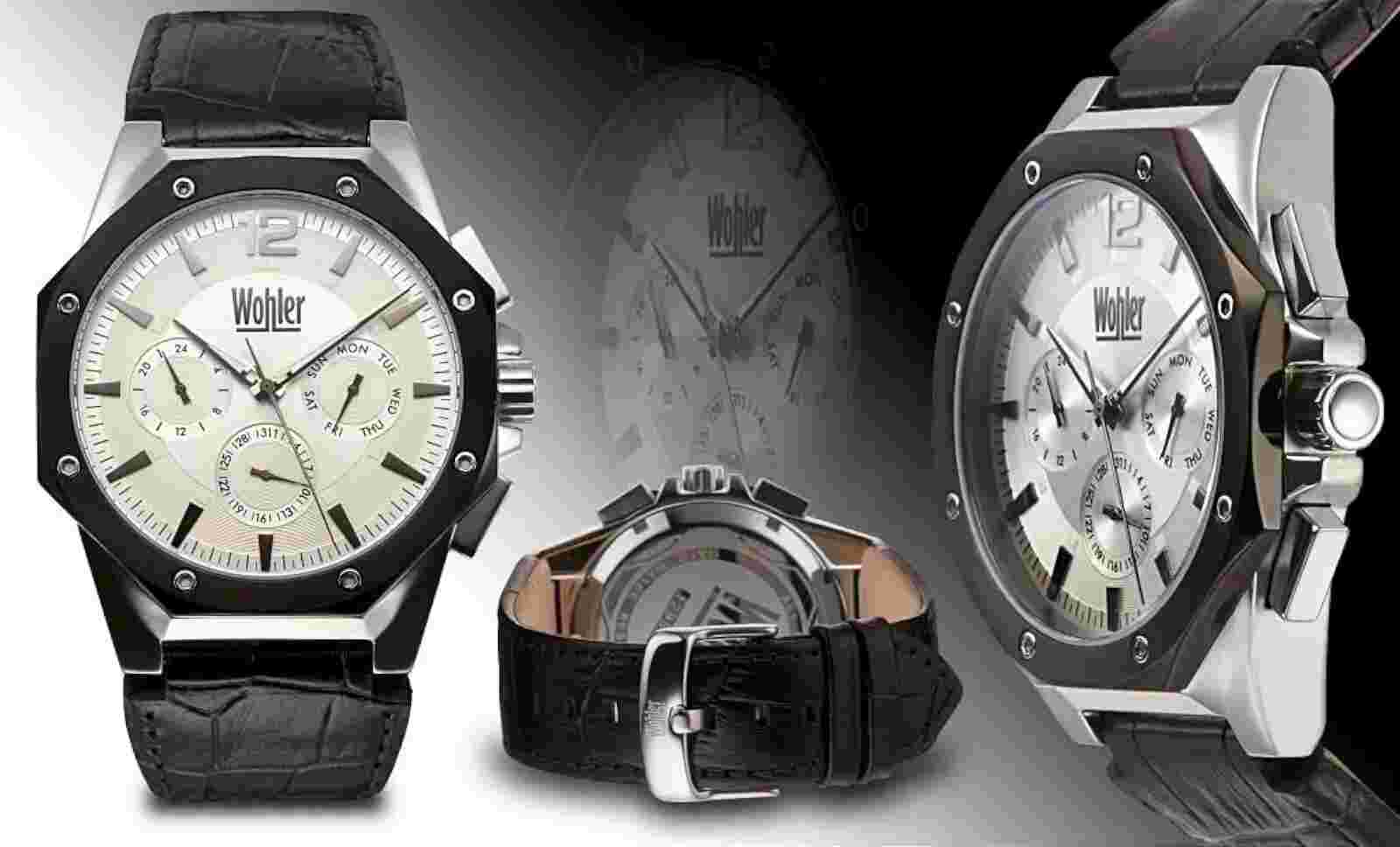 NEW Wohler 1295M Christoph Series Multi-Function Leather Date Black Chrono Watch