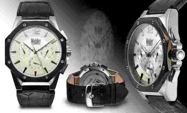 NEW Wohler 1295M Christoph Series Multi-Function Leather Date Black Chrono Watch