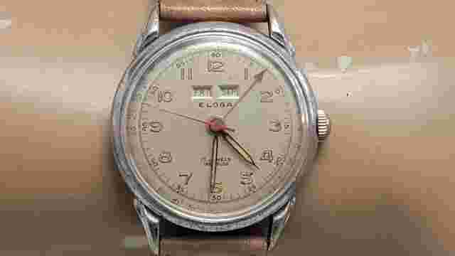 Vintage Eloga Triple Date Calendar Stainless Steel Manual Wind Men's Watch