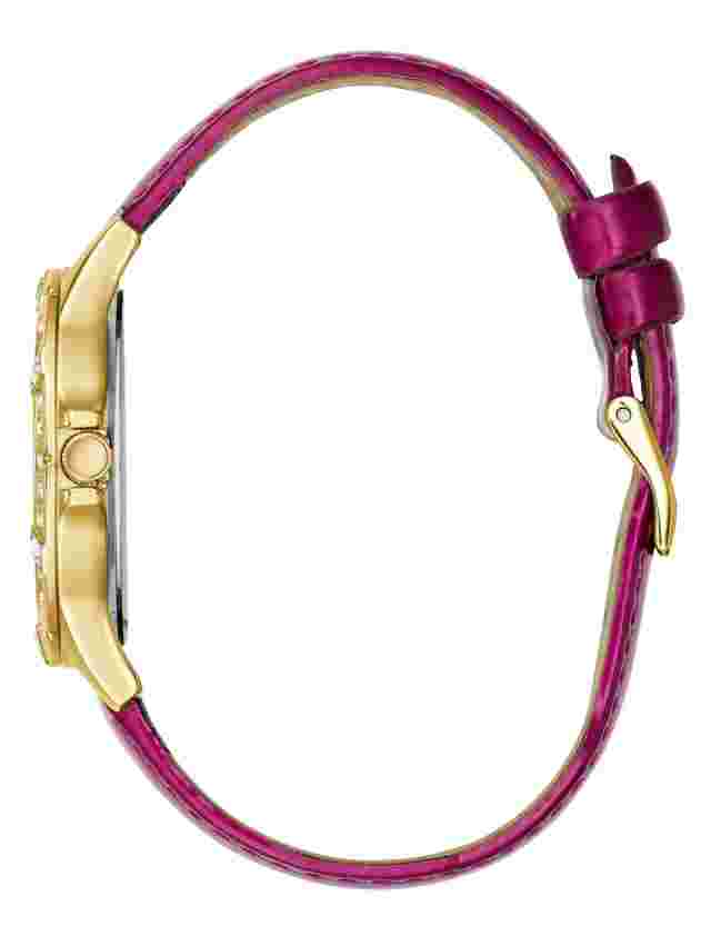G by Guess Gold Tone Crystals Magenta Wine Patent Leather Band Watch G74050L1