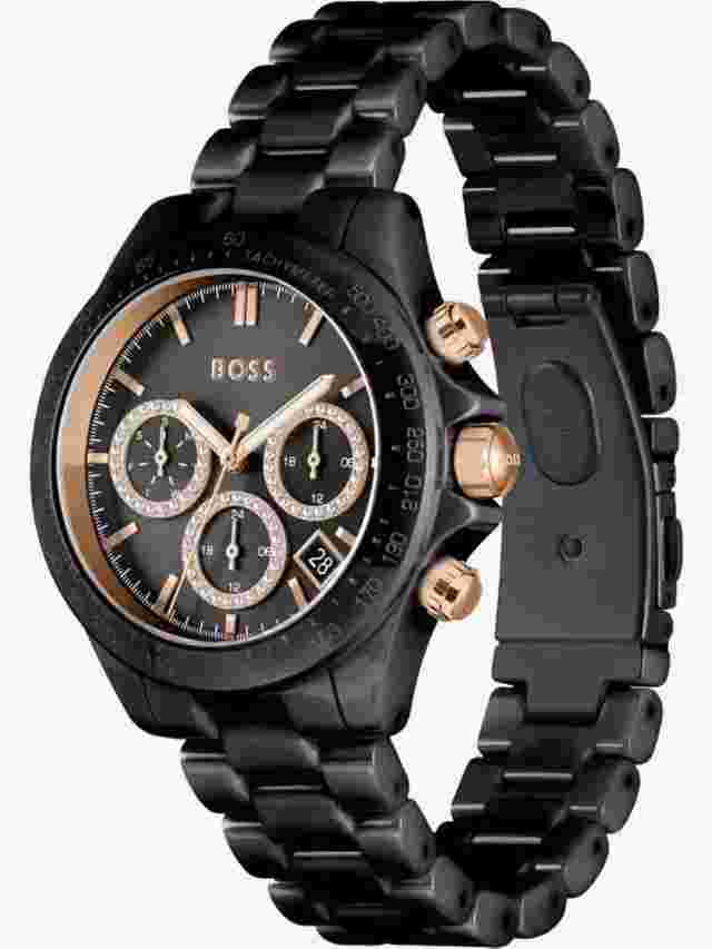 BOSS Ladies Novia Rose Gold Plated Ceramic Black Watch 1502633