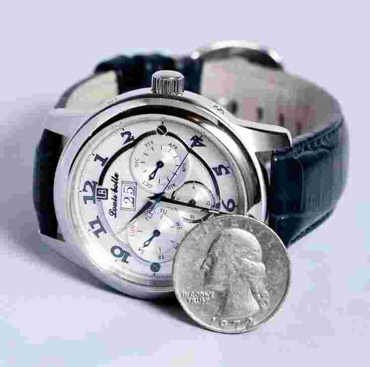 Louis Bolle Men's Blue Leather Stainless Steel Watch Rare