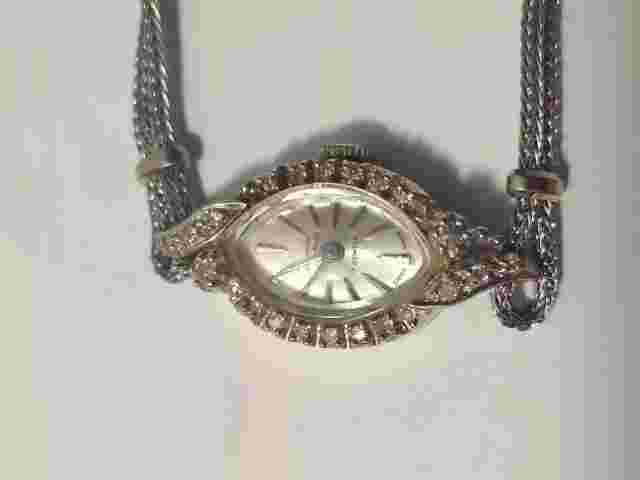 Vintage GERMINAL VOLTAIRE 14K WHITE GOLD 17 Jewel DIAMOND WATCH, LENOX Wristband