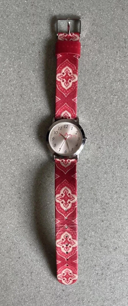 Vera Bradley Silver Tone Dial Round Case Flower Pattern Band Watch