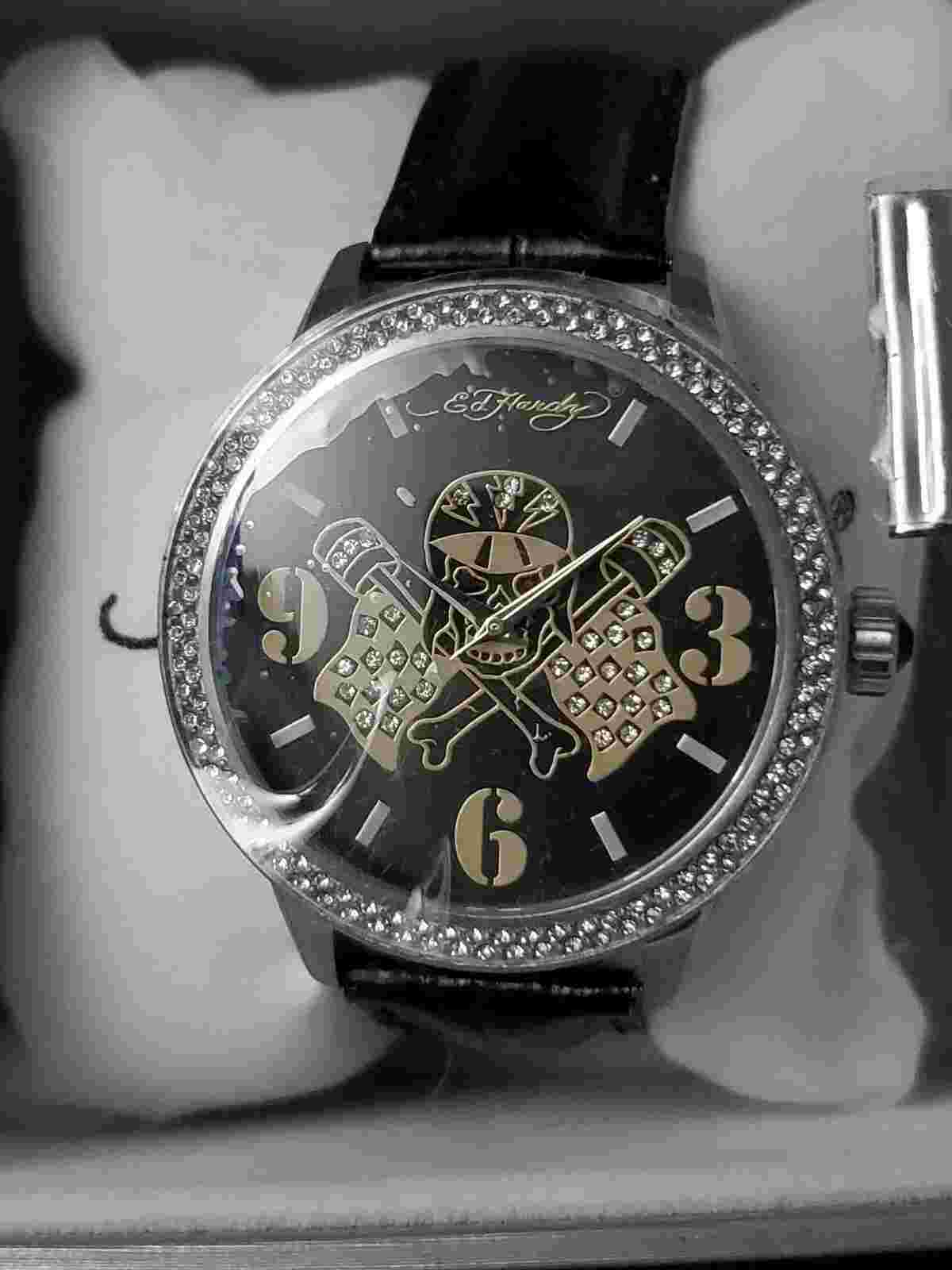 Mens Ed Hardy Apollo Skull/Flags Watch