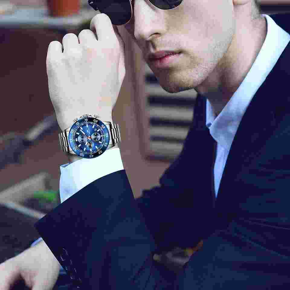 Mens Watches Stainless Steel: Silver Waterproof Chronograph Analog Quartz Wri...