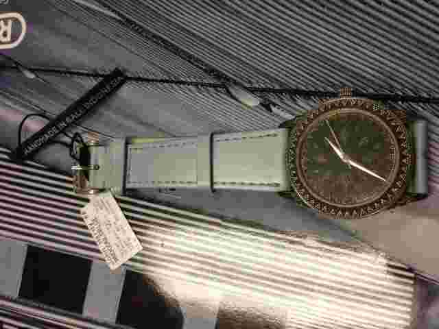 JOHN HARDY SS LARGE 1 1/2" THIN GRANULATED WATCH WITH LIGHT BLUE LEATHER STRAP