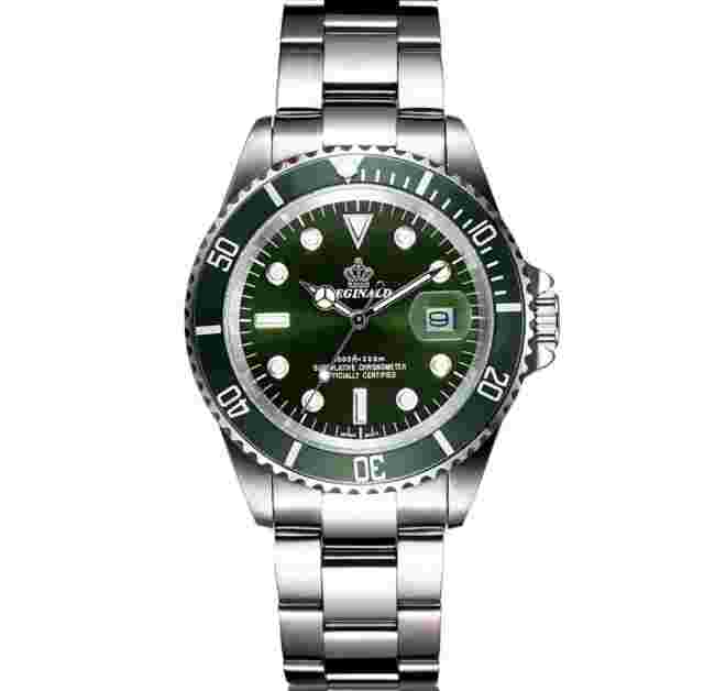 Reginald Mens Wrist Watch Silver White Green Analog Quartz New Battery. New