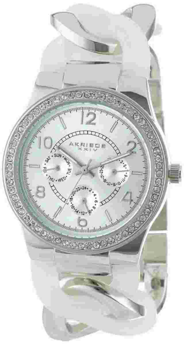 Akribos AK562WT Quartz Multifunction Crystal Accented Resin Chain Womens Watch