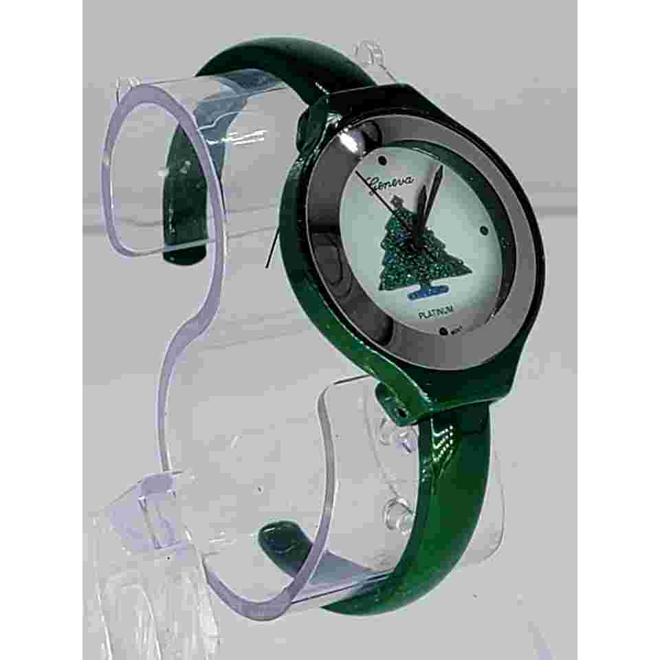 Vintage Geneva Platinum Women's Green Christmas Watch – Festive Holiday Tree