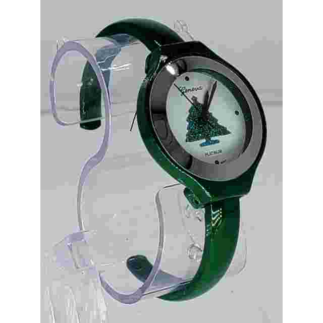 Vintage Geneva Platinum Women's Green Christmas Watch – Festive Holiday Tree
