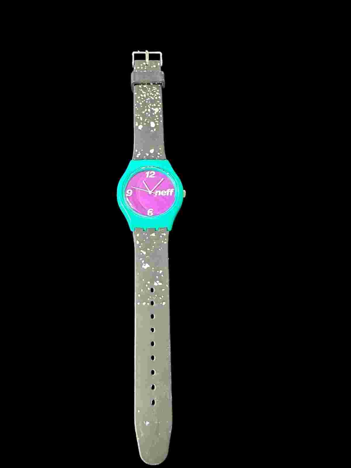 Neff Typhoon White Speckle Mint Green Case And Purple Dial Watch EUC Rare Color
