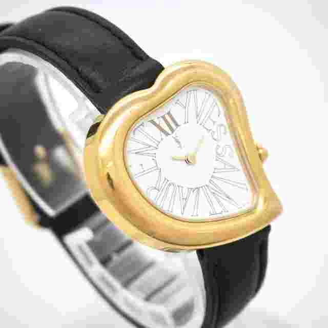 Yves Saint Laurent Heart Women's Gold Quartz Watch Black Belt From Japan