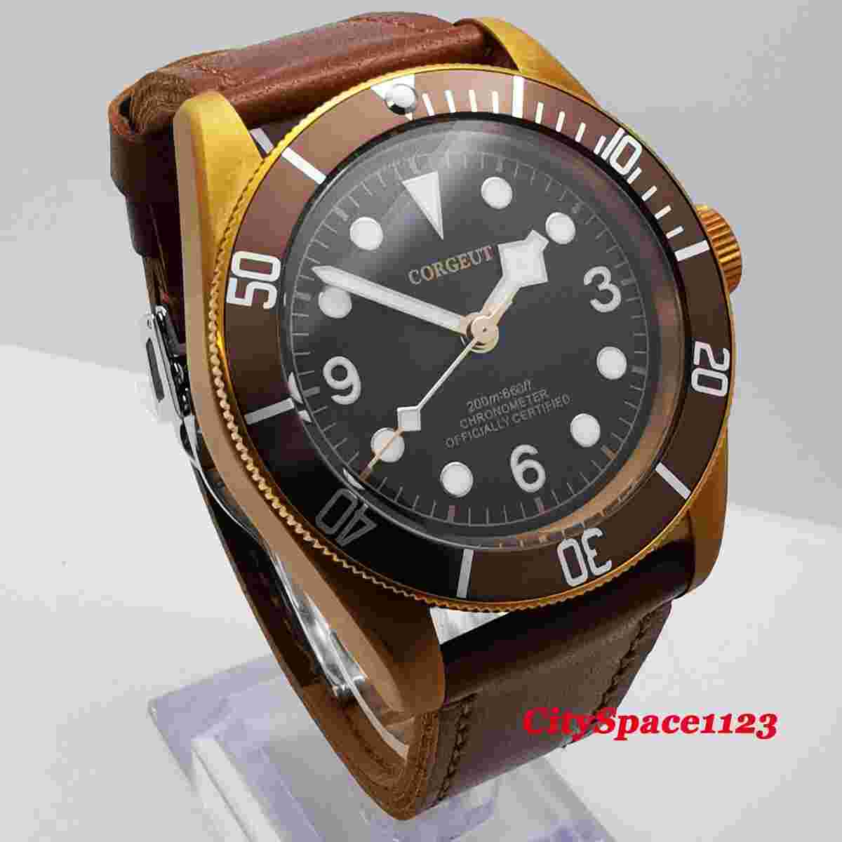 41mm Corgeut Brass case Black dial Sapphire Glass Automatic Movement Mens Watch
