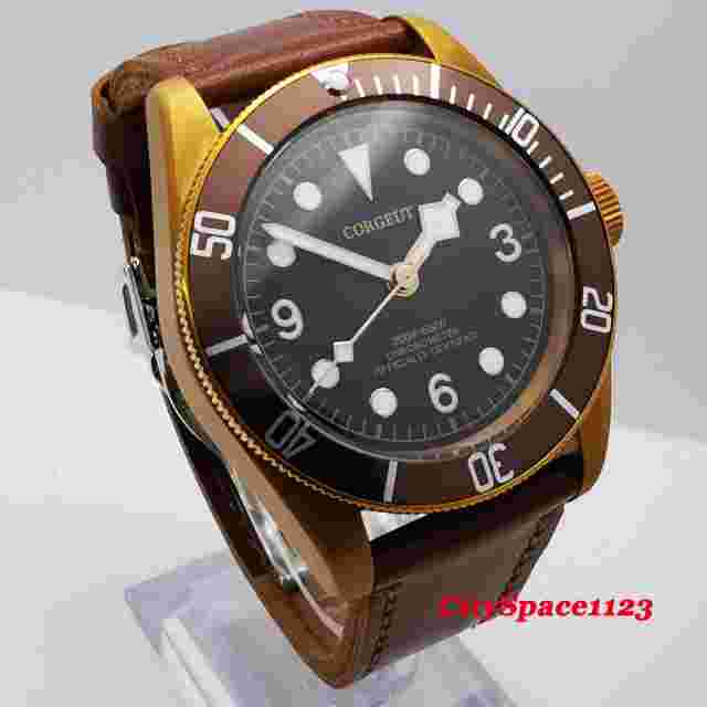 41mm Corgeut Brass case Black dial Sapphire Glass Automatic Movement Mens Watch