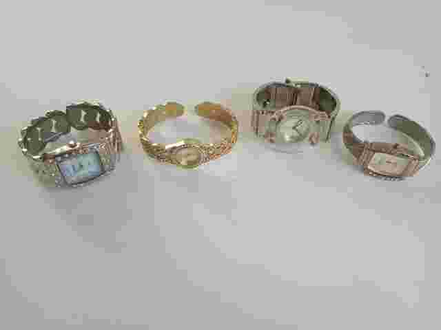 Lot of 4 Ladies Metal Cuff Bracelet Watches Working