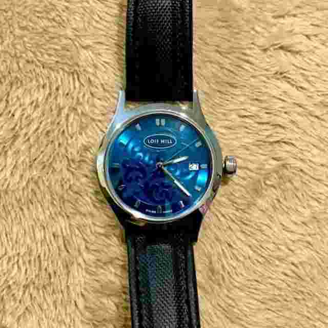 LOIS HILL Swiss Watch Blue Face Black Leather Band