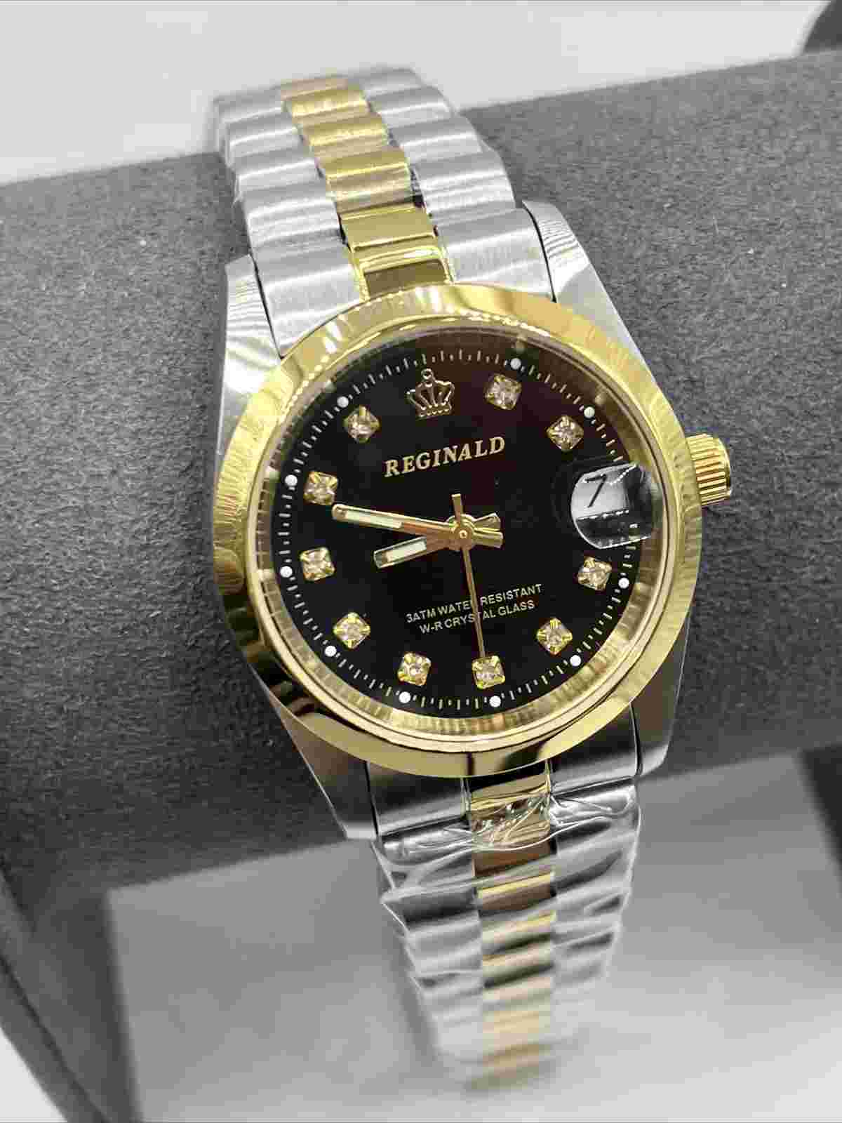 Reginald Ladies Wrist Watch Black Silver Gold Analog Date Quartz New Battery New